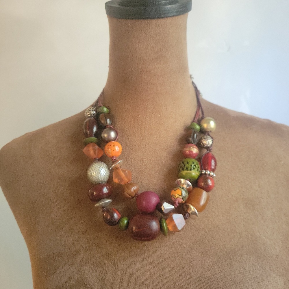 Chico's Multi Strand Chunky Mixed Bead Statement Necklace 20" Eclectic